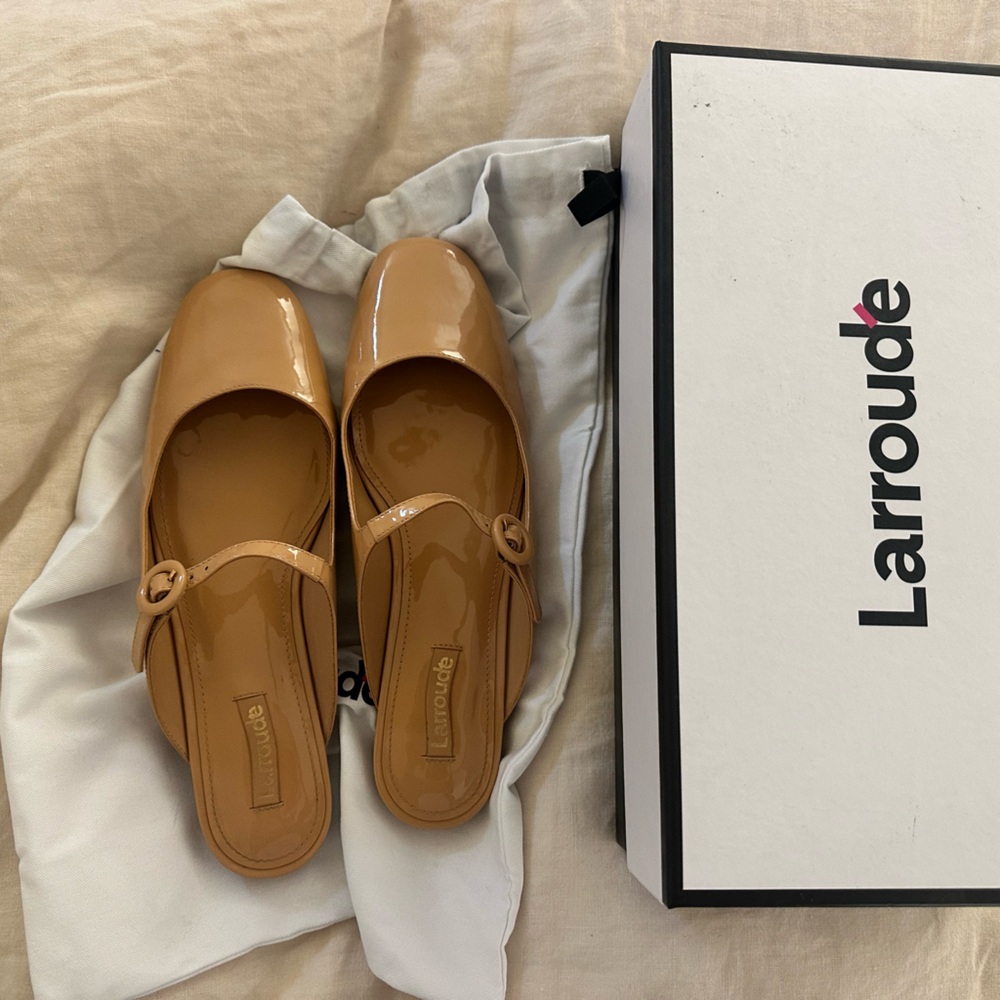 Larroude Tan Leather mule Flats